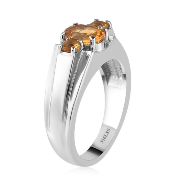 UNISEX STAINLESS STEEL CITRINE GEMSTONE MENS RING - Picture 4 of 5